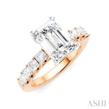 7/8 Ctw Emerald Shape Princess and Round Cut Diamond Semi-Mount Engagement Ring in 14K Rose and White Gold