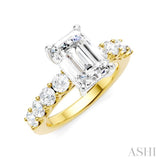 7/8 Ctw Emerald Shape Round Cut Diamond Semi-Mount Engagement Ring in 14K Yellow and White Gold