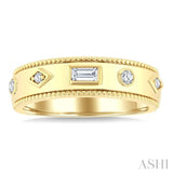 1/6 Ctw Mixed Shape Bezel Set Baguette and Round Cut Diamond Fashion Band in 14K Yellow Gold