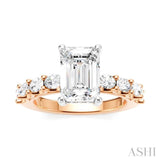 7/8 Ctw Emerald Shape Oval and Round Cut Diamond Semi-Mount Engagement Ring in 14K Rose and White Gold