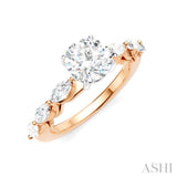 3/4 Ctw Round Shape Marquise and Round Cut Diamond Semi-Mount Engagement Ring in 14K Rose and White Gold