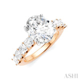 1 1/3 Ctw Oval Shape Princess and Round Cut Diamond Semi-Mount Engagement Ring in 14K Rose and White Gold