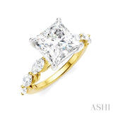 1 Ctw Princess Shape Marquise and Round Cut Diamond Semi-Mount Engagement Ring in 14K Yellow and White Gold