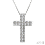 1/4 Ctw Roman Cross Triple Row Round Cut Diamond Fashion Pendant With Chain in 10K White Gold