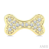1/10 Ctw Petite Dog Bone Round Cut Diamond Fashion Stud Earring in 10K Yellow Gold
