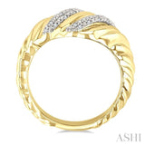 1/10 Ctw Bold Puffed Ribbed Swirl Round Cut Diamond Fashion Wide Band in Yellow Gold Vermeil