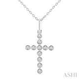 1/10 Ctw Round Cut Diamond Bezel Set Cross Petite Pendant With Chain in 10K White Gold