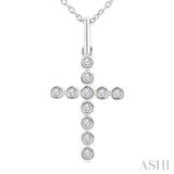 1/10 Ctw Round Cut Diamond Bezel Set Cross Petite Pendant With Chain in 10K White Gold