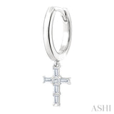 1/5 Ctw Princess and Baguette Cut Diamond Cross Petite Fashion Hoop Earrings in 10K White Gold