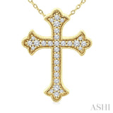1/5 Ctw Round Cut Diamond Cross Petite Fashion Pendant With Chain in 10K Yellow Gold