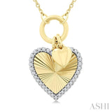 1/6 Ctw Fluted Heart Charm Round Cut Diamond Fashion Pendant With Chain in 10K Yellow and White Gold