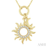 1/6 Ctw Fluted Sun and Crescent Moon Charm Round Cut Diamond Fashion Pendant With Chain in 10K Yellow Gold