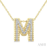 1/20 Ctw Bubble Accent Initial 'M' Round Cut Diamond Fashion Pendant With Chain in Yellow Gold Vermeil