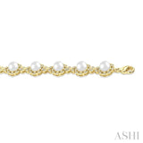 6 MM Cultured Pearl and 1/6 Ctw Round Cut Diamond Bracelet in Yellow Gold Vermeil