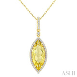 16X7 MM Evoque Gemstones Marquise Shape Lemon Quartz and 1/5 Ctw Round Cut Diamond Semi-Precious Pendant With Chain in 10K Yellow Gold