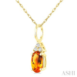 1/50 Ctw Oval Cut 6X4 MM Citrine and Round Cut Diamond semi-precious Pendant With Chain in 10K Yellow Gold