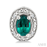 6X4 MM Oval Shape Lab-Created Emerald and 1/50 Ctw Round Cut Diamond Precious Earrings in Sterling Silver