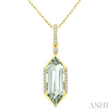 16X6 MM Hexagon Shape Green Amethyst and 1/10 Ctw Round Cut Diamond Semi-Precious Pendant With Chain in 10K Yellow Gold
