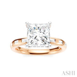 1/3 Ctw Akari Princess Shape Baguette and Round Cut Diamond Semi Mount Engagement Ring in 14K Rose and White Gold