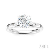1/4 Ctw Round Shape Baguette and Round Cut Diamond Semi-Mount Engagement Ring in 14K White Gold