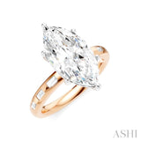 1/4 Ctw Marquise Shape Baguette and Round Cut Diamond Semi-Mount Engagement Ring in 14K Rose and White Gold