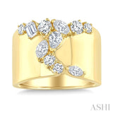 1 1/4 Ctw Mixed Diamond Cut Fashion Wide Band in 14K Yellow Gold