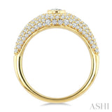 1 1/10 Ctw Pave Set Round Shape and Round Cut Diamond Fashion Signet Ring in 14K Yellow Gold