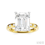1/3 Ctw Emerald Shape Baguette and Round Cut Diamond Semi-Mount Engagement Ring in 14K Yellow and White Gold