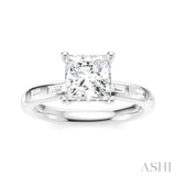 1/4 Ctw Princess Shape Baguette and Round Cut Diamond Semi-Mount Engagement Ring in 14K White Gold