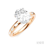 1/4 Ctw Oval Shape Baguette and Round Cut Diamond Semi-Mount Engagement Ring in 14K Rose and White Gold
