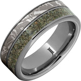 Death from the Sky - Rugged Tungsten™ Dinosaur Fossil Inlay Ring with Meteorite Engraving