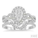 7/8 Ctw Lovebright Diamond Wedding Set With 3/4 Ctw Pear Shape Engagement Ring and 1/5 Ctw Arched Wedding Band in 14K White Gold