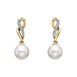 14k Yellow Gold Freeform Pearl & Diamond Earrings
