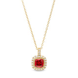 Gold Finish Sterling Silver Micropave Simulated Garnet Pendant with Simulated Diamonds on 18