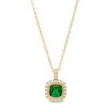 Gold Finish Sterling Silver Micropave Simulated Emerald Pendant with Simulated Diamonds on 18