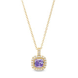 Gold Finish Sterling Silver Micropave Simulated Light Amethyst Pendant with Simulated Diamonds on 18