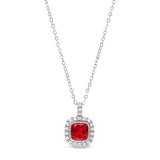 Platinum Finish Sterling Silver Micropave Simulated Ruby Pendant with Simulated Diamonds on 18