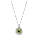 Platinum Finish Sterling Silver Micropave Simulated Peridot Pendant with Simulated Diamonds on 18