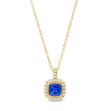 Gold Finish Sterling Silver Micropave Simulated Blue Sapphire Pendant with Simulated Diamonds on 18
