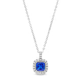 Platinum Finish Sterling Silver Micropave Simulated Blue Sapphire Pendant with Simulated Diamonds on 18
