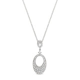 Platinum Finish Sterling Silver Micropave Graduated Open Oval Pendant with Simulated Diamonds on 18