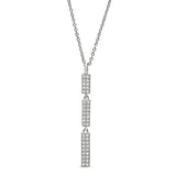 Platinum Finish Sterling Silver Micropave Three Bar Drop Pendant with Simulated Diamonds on 16