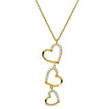 Gold Finish Sterling Silver Micropave Three Falling Hearts Pendant with Simulated Diamonds on 16