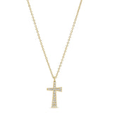 Gold Finish Sterling Silver Micropave Tapered Cross Pendant with Simulated Diamonds on 16