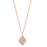 Rose Gold Finish Sterling Silver Micropave Diamond Shaped Pendant with Simulated Diamonds on 16