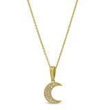 Gold Finish Sterling Silver Micropave Moon Pendant with Simulated Diamonds on 16
