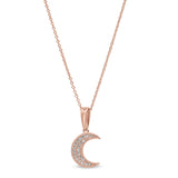 Rose Gold Finish Sterling Silver Micropave Moon Pendant with Simulated Diamonds on 16