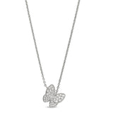 Platinum Finish Sterling Silver Micropave Butterfly Necklace with Simulated Diamonds on 16