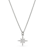 Platinum Finish Sterling Silver Micropave Starburst Pendant with Simulated Diamonds on 16