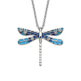 Sterling Silver Enamel Dragonfly Necklace with White Topaz